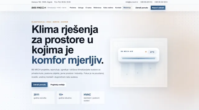 Jasna prezentacija usluga klimatizacije i grijanja.